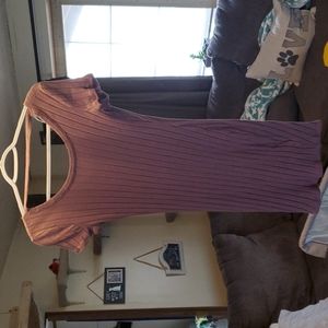 Purple dress with low cut and strap across chest
